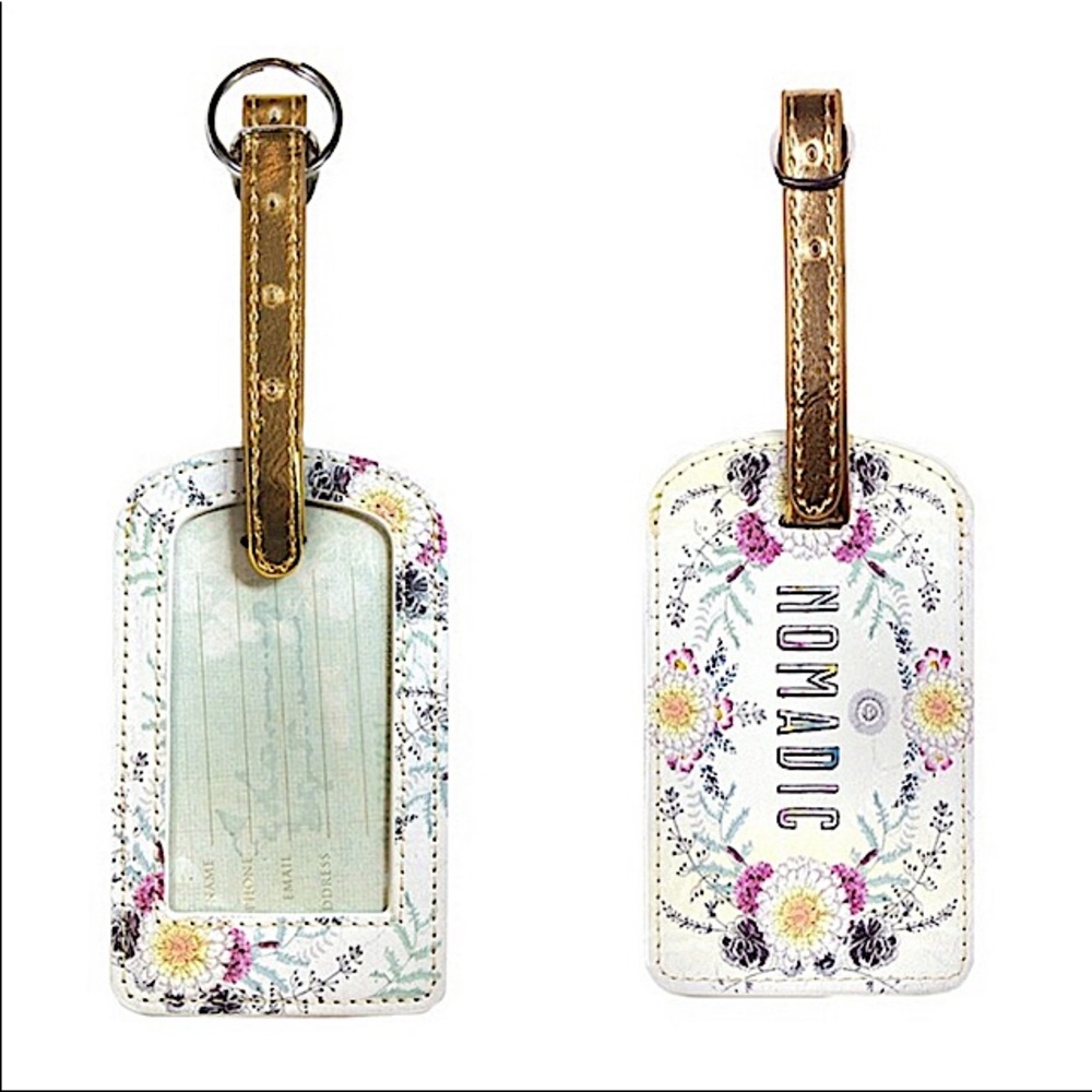 Luggage ID Tag NOMADIC with Flowers Gold Buckle